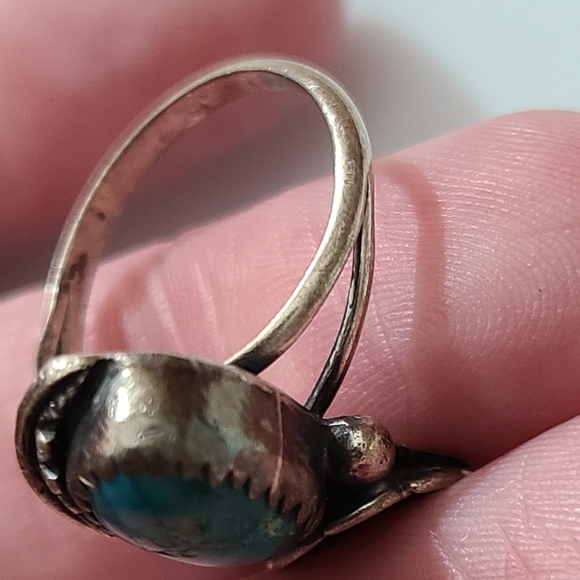 Vintage OLD navajo squash blossom ring sz 6 turquoise Native American sterling - Picture 6 of 12